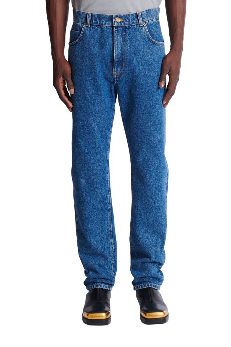 Blue denim straight-cut jeans, Alternate, color, blue