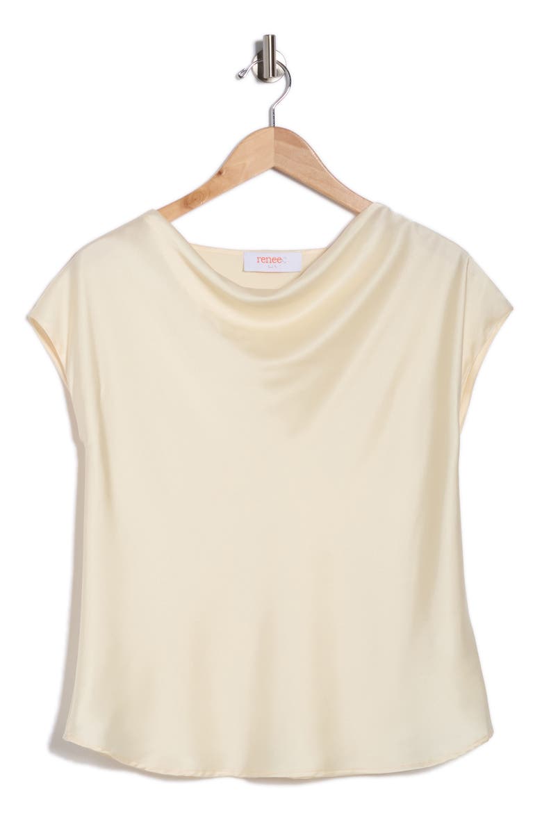 Cowl Neck Cap Sleeve Satin Top, Alternate, color, LIGHT BUTTER
