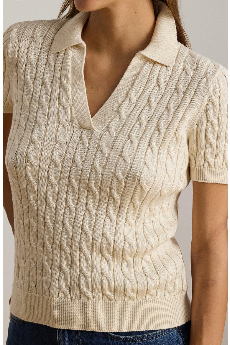 Cable Knit Short Sleeve Sweater, Alternate, color, WINTER CREAM