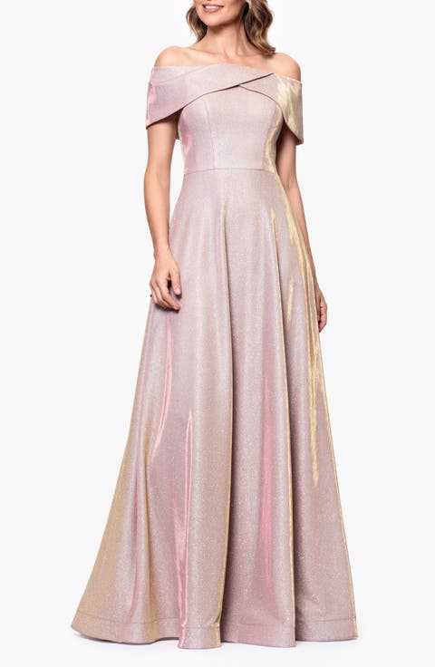 Metallic Off the Shoulder Ballgown