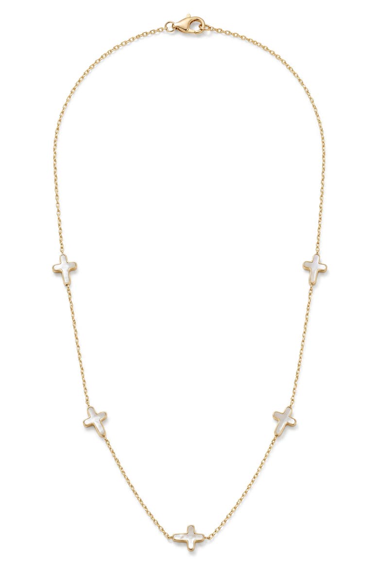 Mother-of-Pearl Cross Station Necklace, Main, color, GOLD