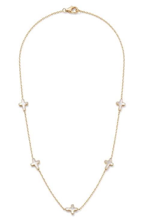 Mother-of-Pearl Cross Station Necklace