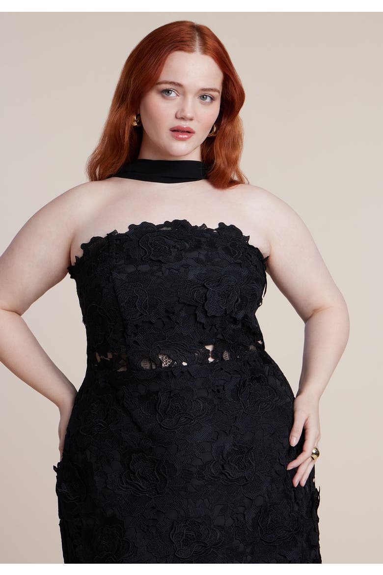 Strapless Lace Dress With Scarf, Alternate, color, BLACK ONYX