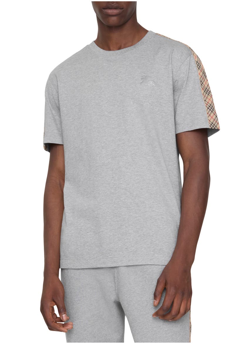 Check Trim Cotton T-shirt, Main, color, Pale grey melange