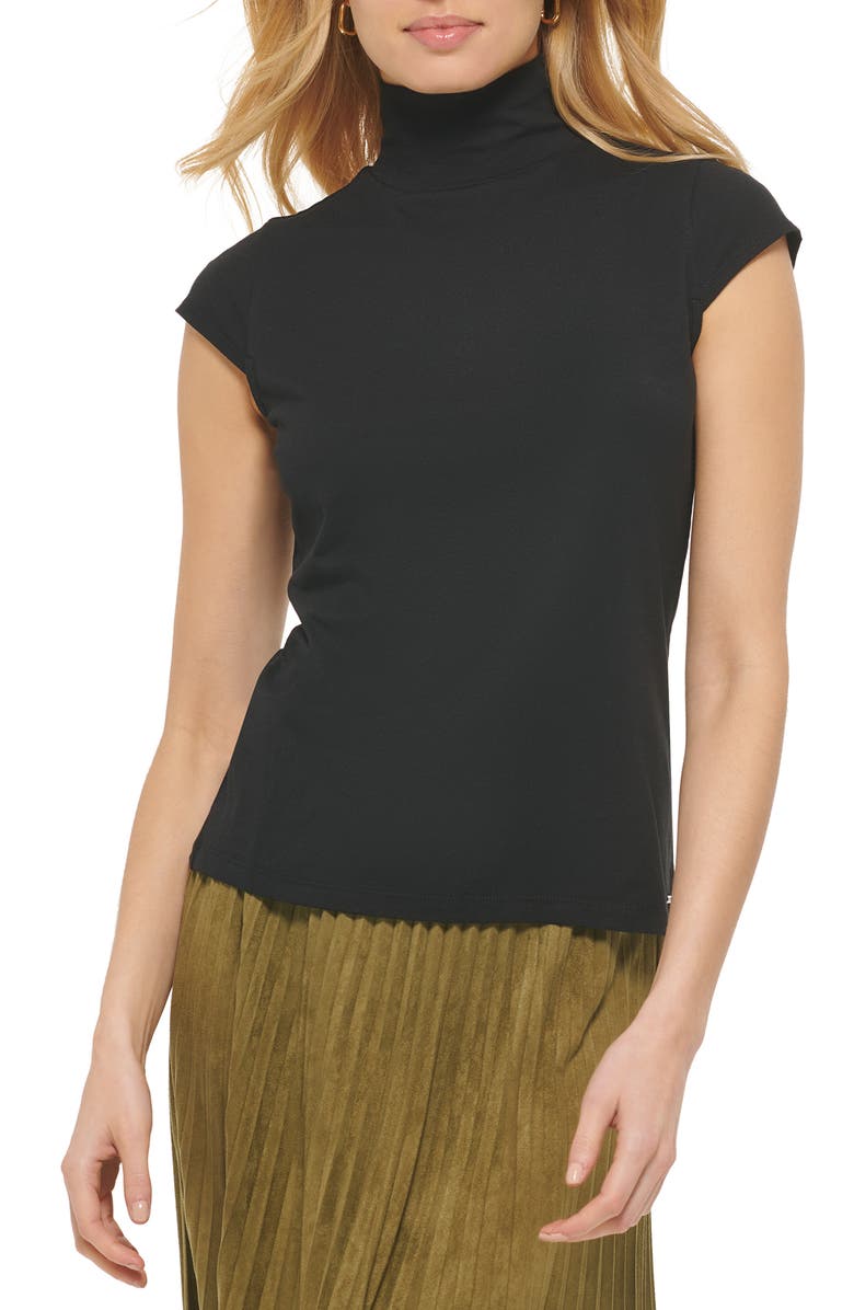 DKNY Cap Sleeve Mock Neck Shirt, Main, color,