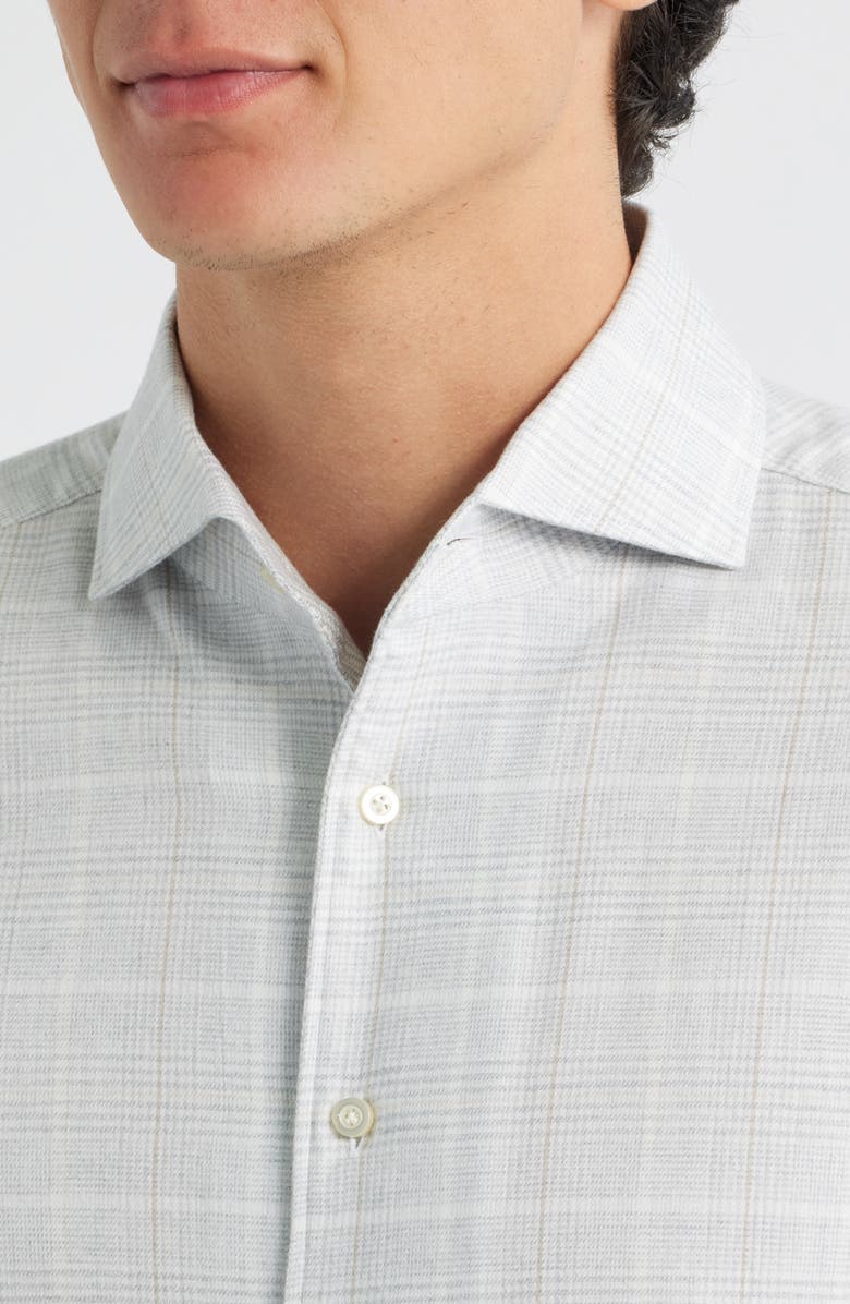 Emanuel Berg Modern Fit Glen Check Brushed Cotton & Lyocell Dress Shirt, Alternate, color, Light Grey