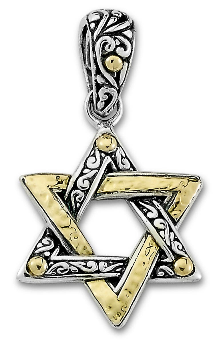 SAMUEL B. Stering Silver & 18K Gold Star of David Pendant, Main, color, 