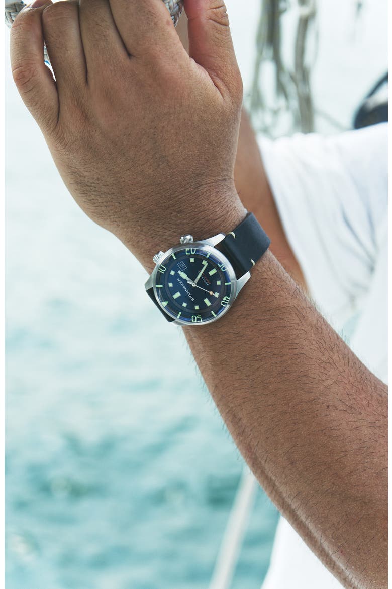 Bradner Automatic Leather Strap Watch, 42mm, Alternate, color, BLUE