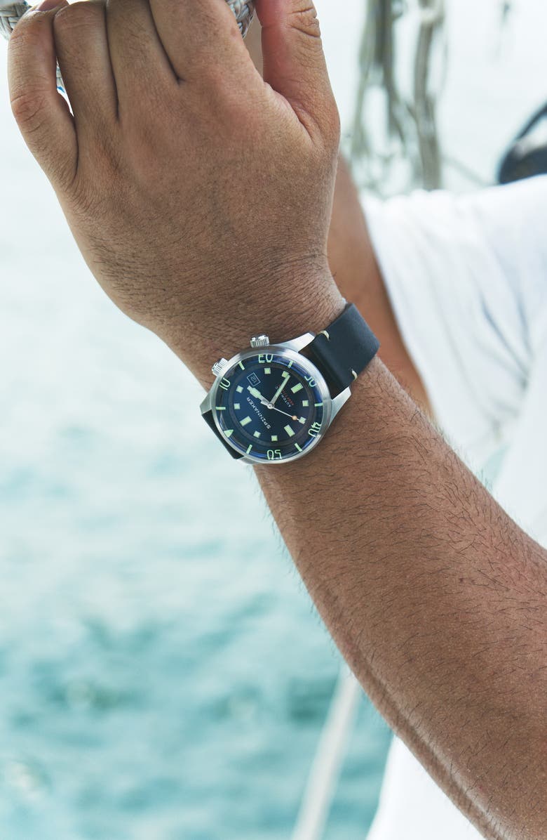 SPINNAKER Bradner Automatic Leather Strap Watch, 42mm, Alternate, color, Blue