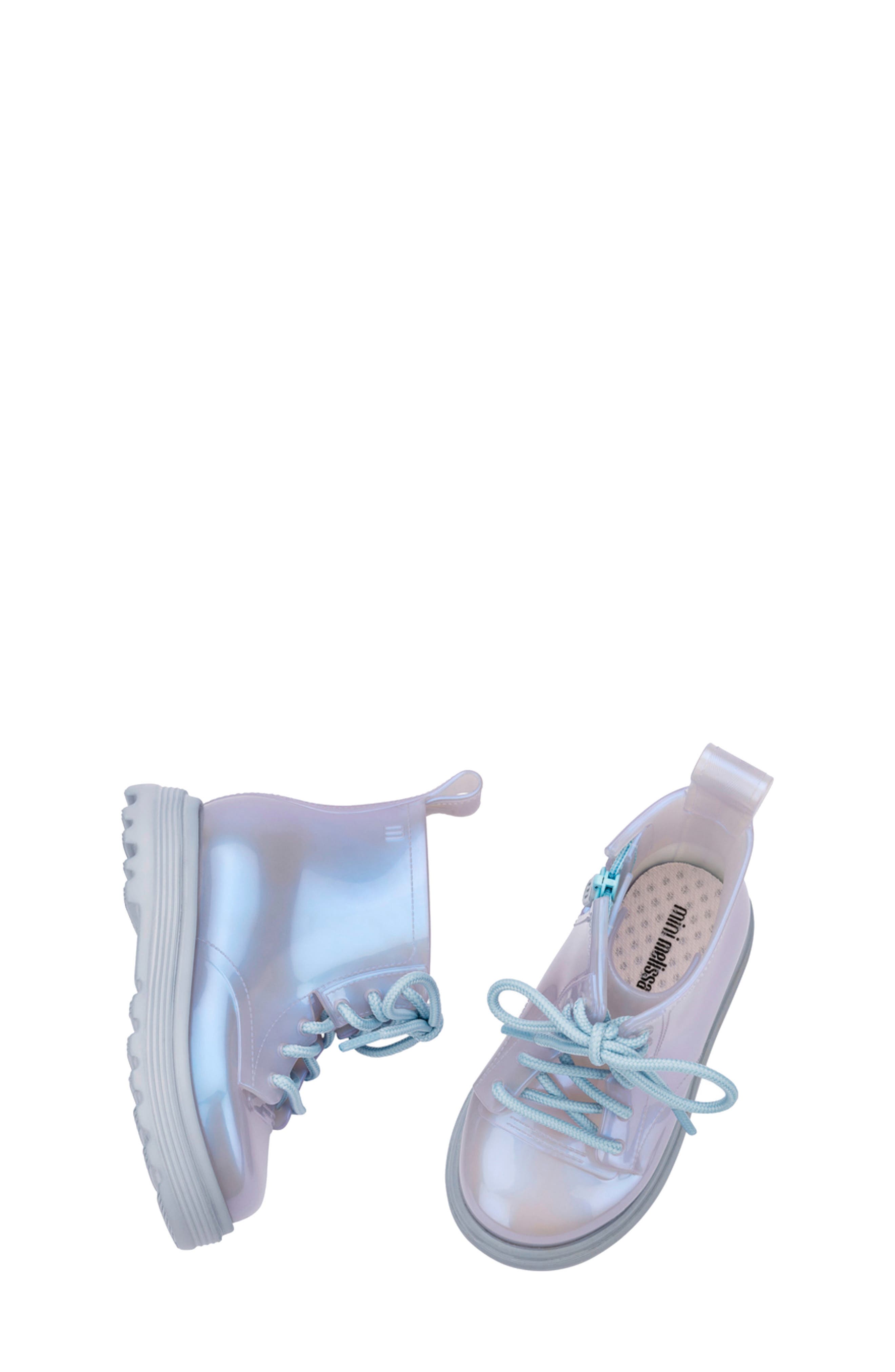 Mini Melissa Kids' Coturno Combat Boot, Alternate, color, Blue/ Pearly Blue
