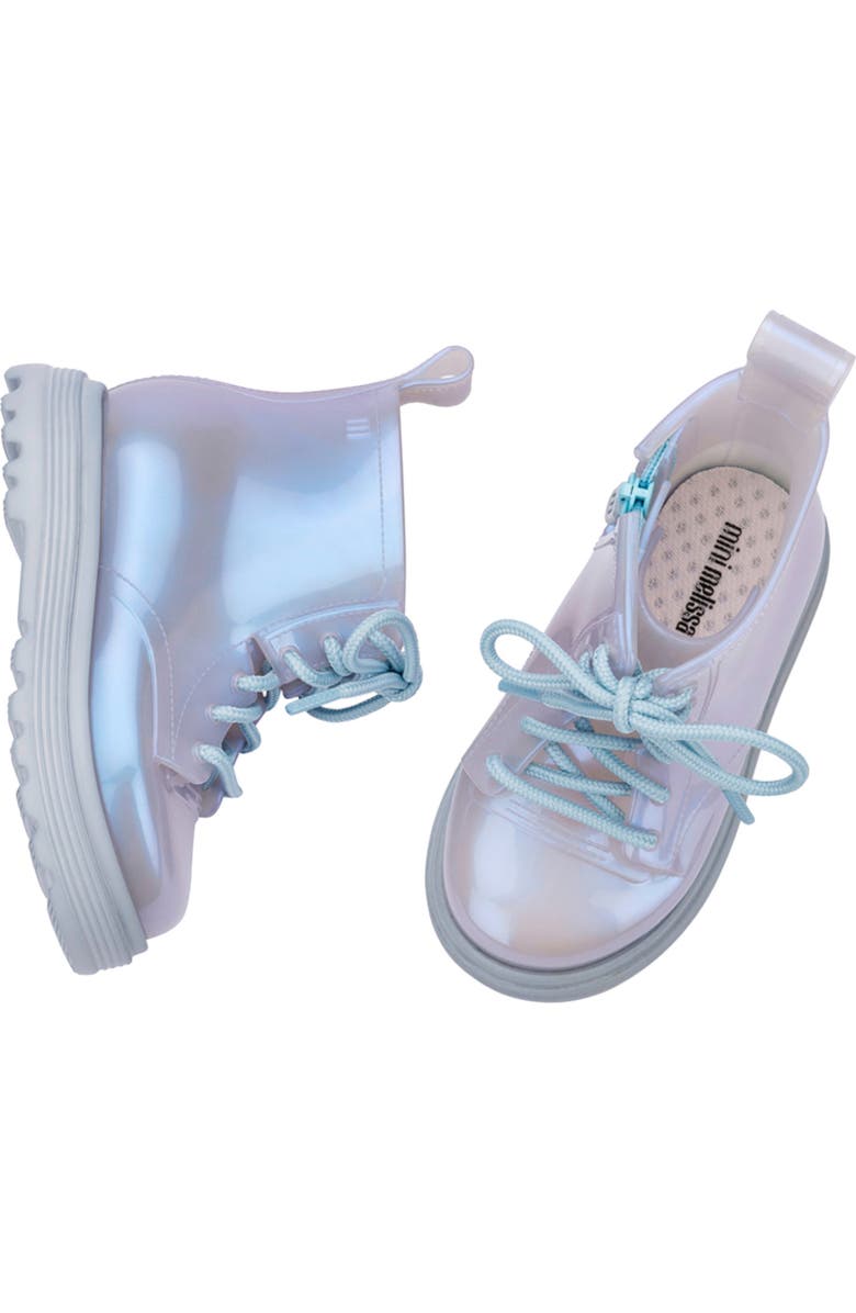 Mini Melissa Kids' Coturno Combat Boot, Alternate, color, Blue/ Pearly Blue