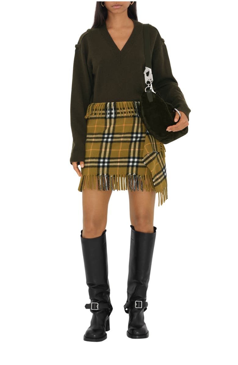 Burberry Check Wool Cashmere Scarf Skirt, Main, color, 