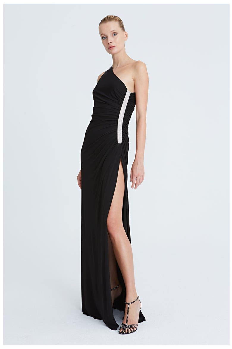Amira Jersey Gown with Crystals, Alternate, color, Black