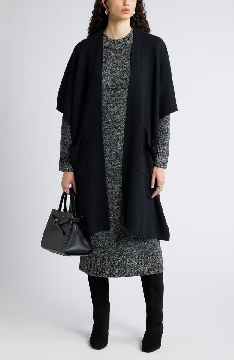 Nordstrom Long Sleeve Marled Wool Blend Sweater Dress, Alternate, color, Black- Ivory Marl