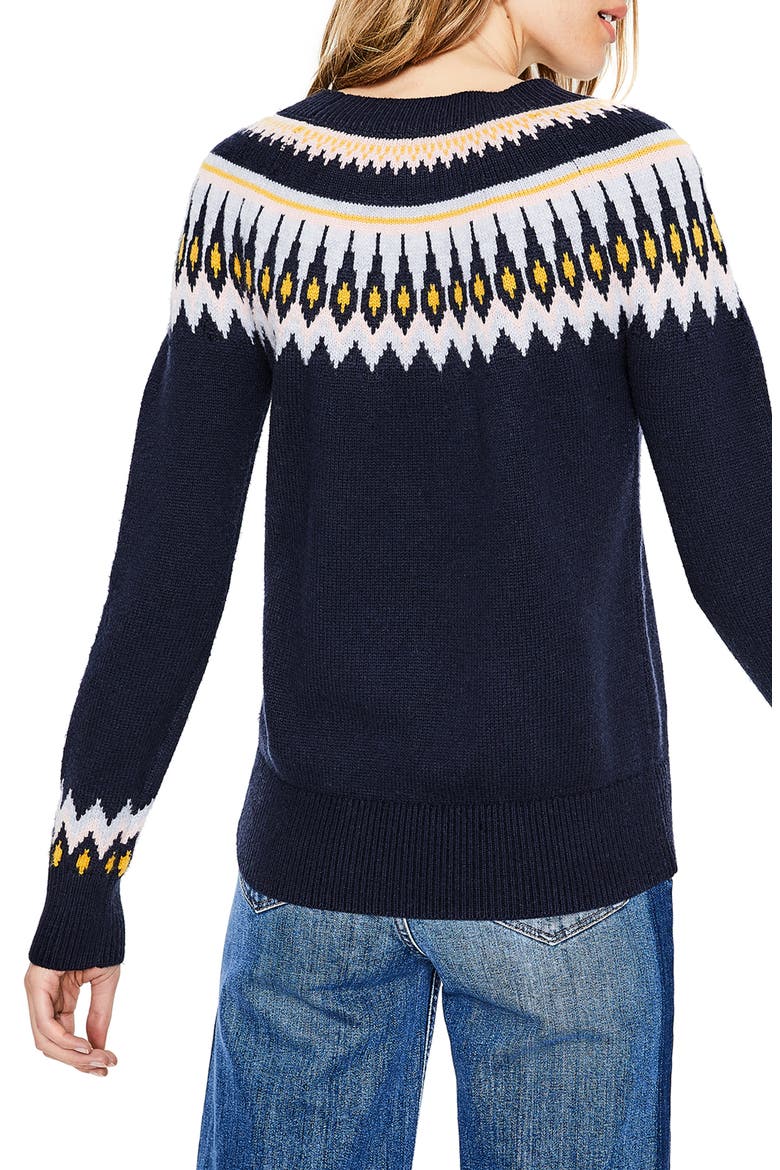 Wool Cotton Alpaca Fair Isle Sweater, Alternate, color, NAVY