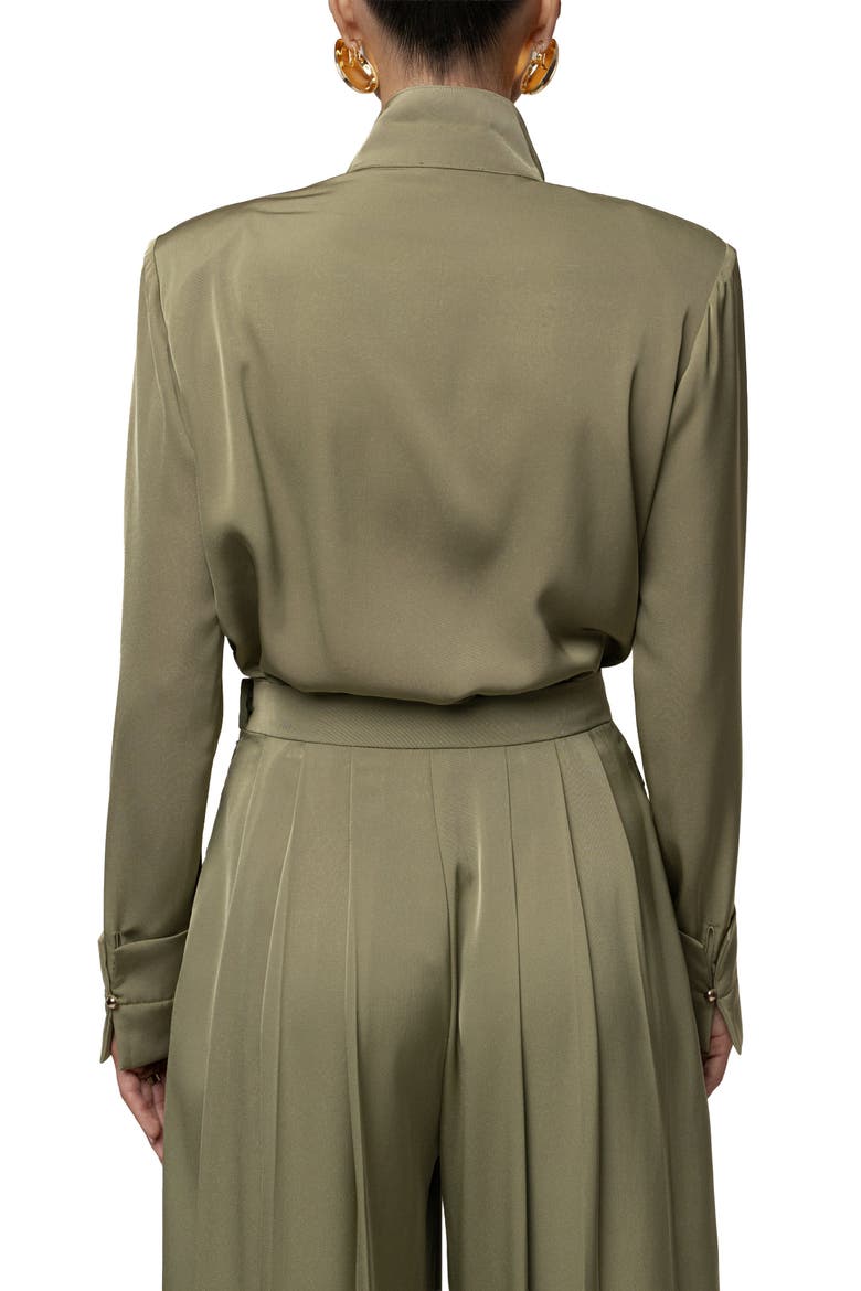 Visionary Pleated Bodysuit, Alternate, color, Olive