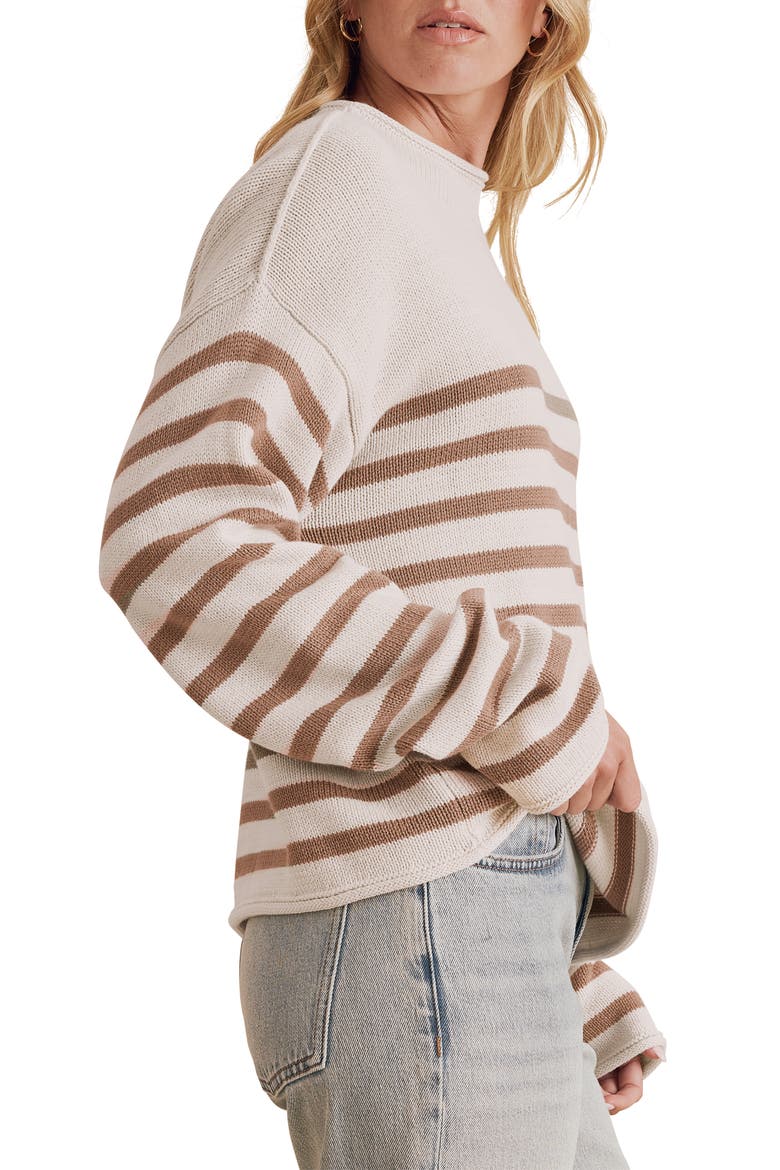 Elsie Stripe Cotton Blend Roll Edge Sweater, Alternate, color, PALE OAK HEATHER/ TAUPE