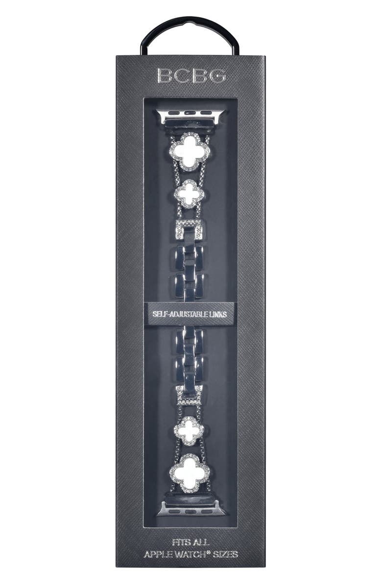 BCBG Clover Embellished Apple Watch<sup>®</sup> Watchband, Alternate, color, Silver
