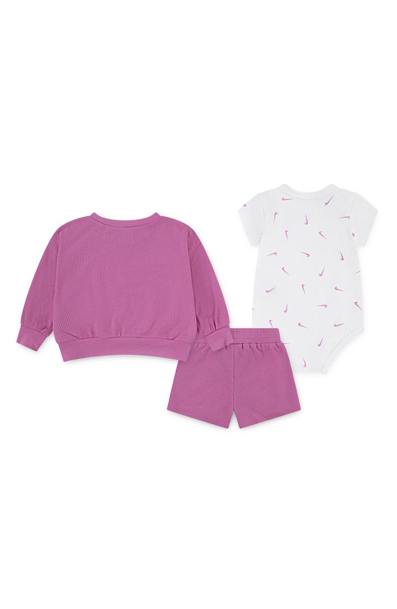 Nike Essentials Scooter Sweatshirt, Shorts & Bodysuit Set, Alternate, color, Playful Pink