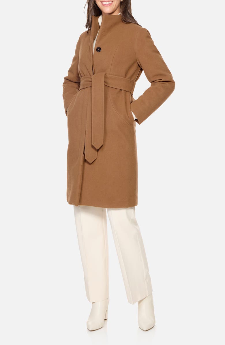 Norwegian Wool Stand Collar City Virgin Wool Blend 756 Fill Power Down Waterproof Coat, Alternate, color, Camel