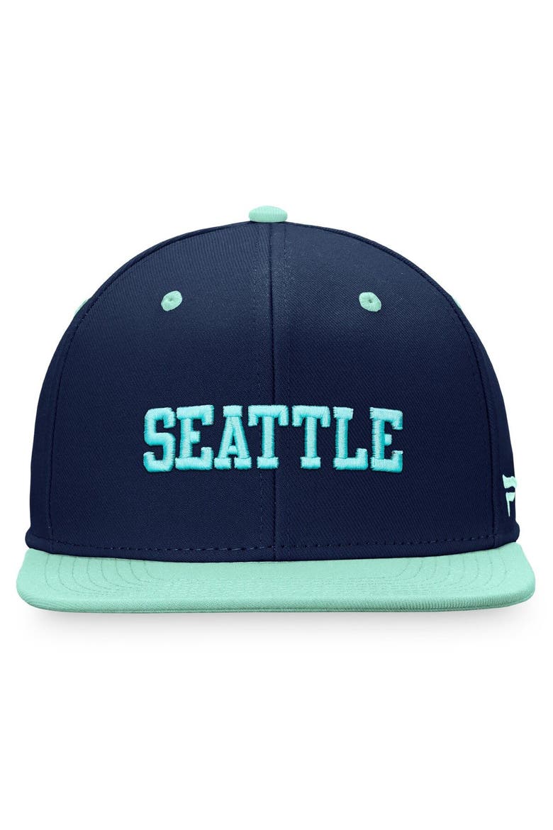 Men's Fanatics Branded Deep Sea Blue/Light Blue Seattle Kraken Heritage City Two-Tone Snapback Hat, Alternate, color, Blue