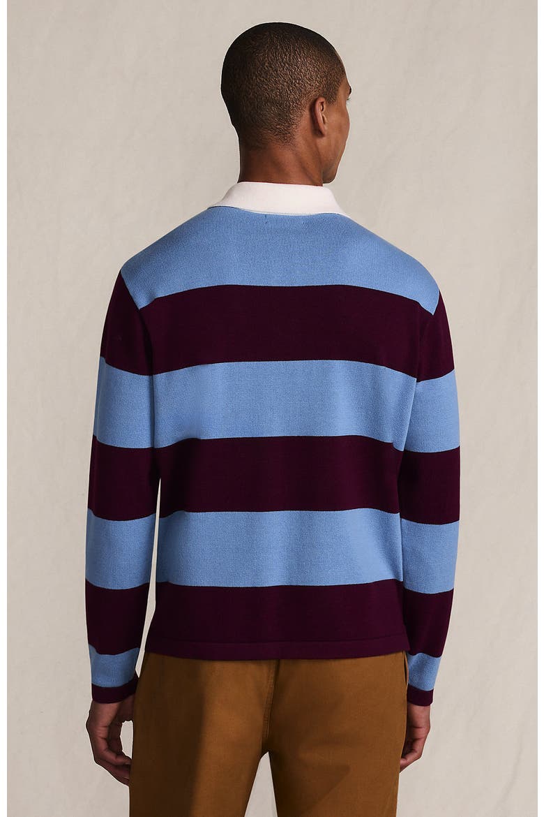 Long Sleeve Cotton Rugby Sweater Polo, Alternate, color, Burgundy/Persian Blue Stripe