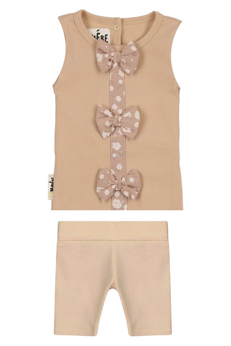 Kids' Bow Tank & Bike Shorts Set, Main, color, SAND