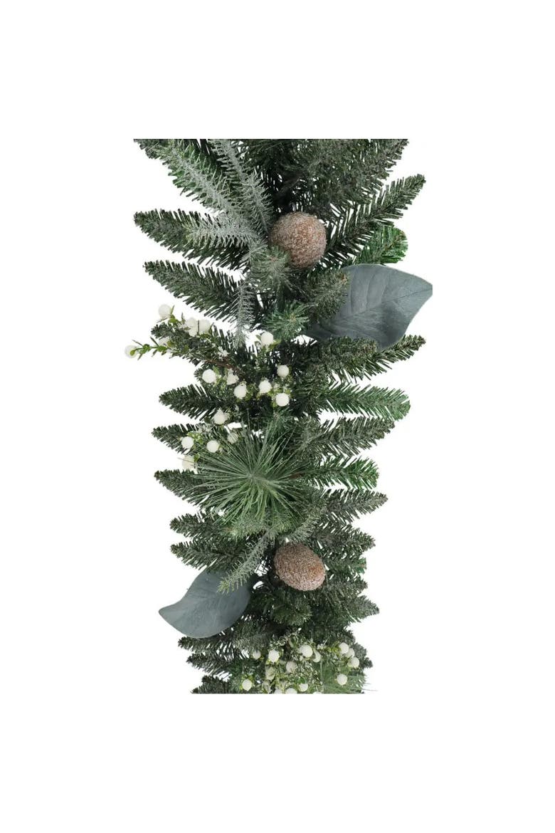 9' Flocked Woodland Pine & Berry Garland, Alternate, color, Green