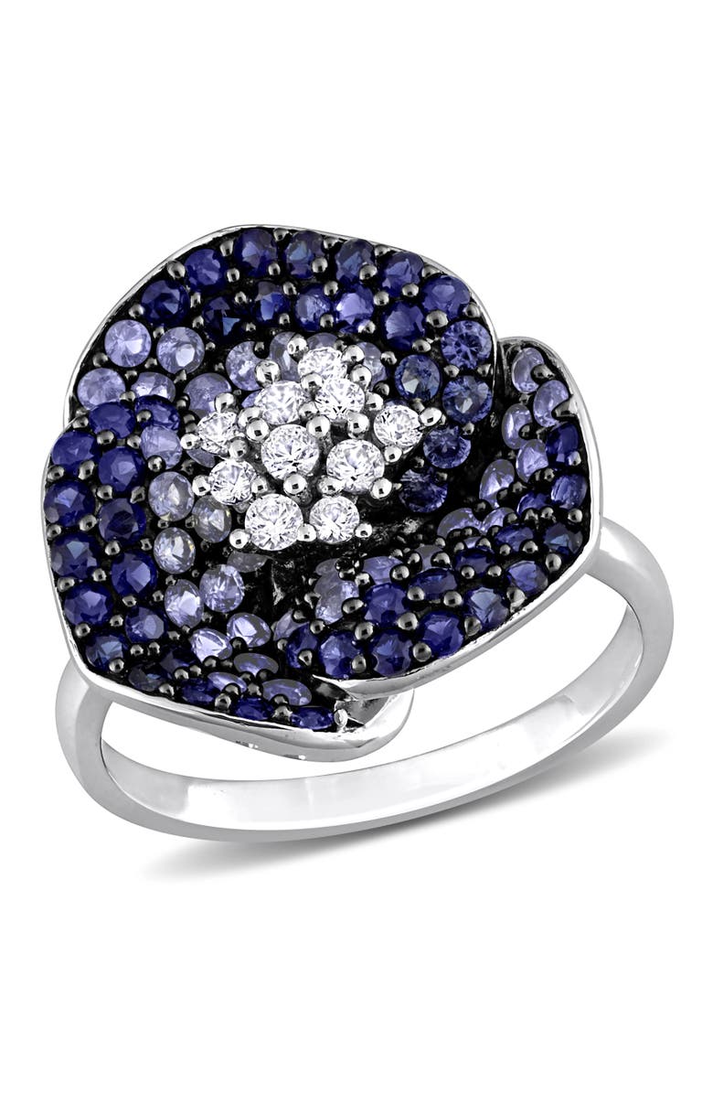 Julianna B. Lab-Created Sapphire Flower Ring 10k, Main, color, Lab-Created Sapphire