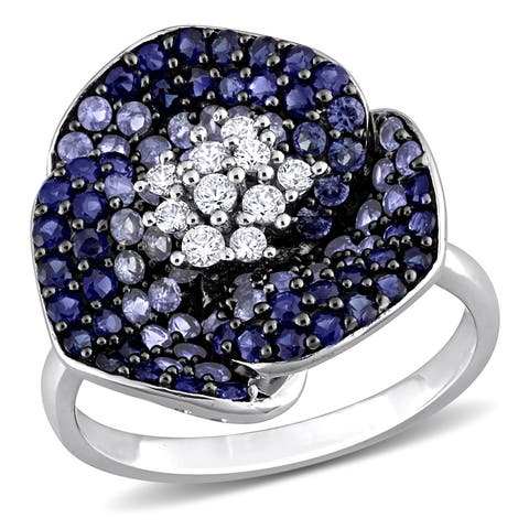 Lab-Created Sapphire Flower Ring 10k