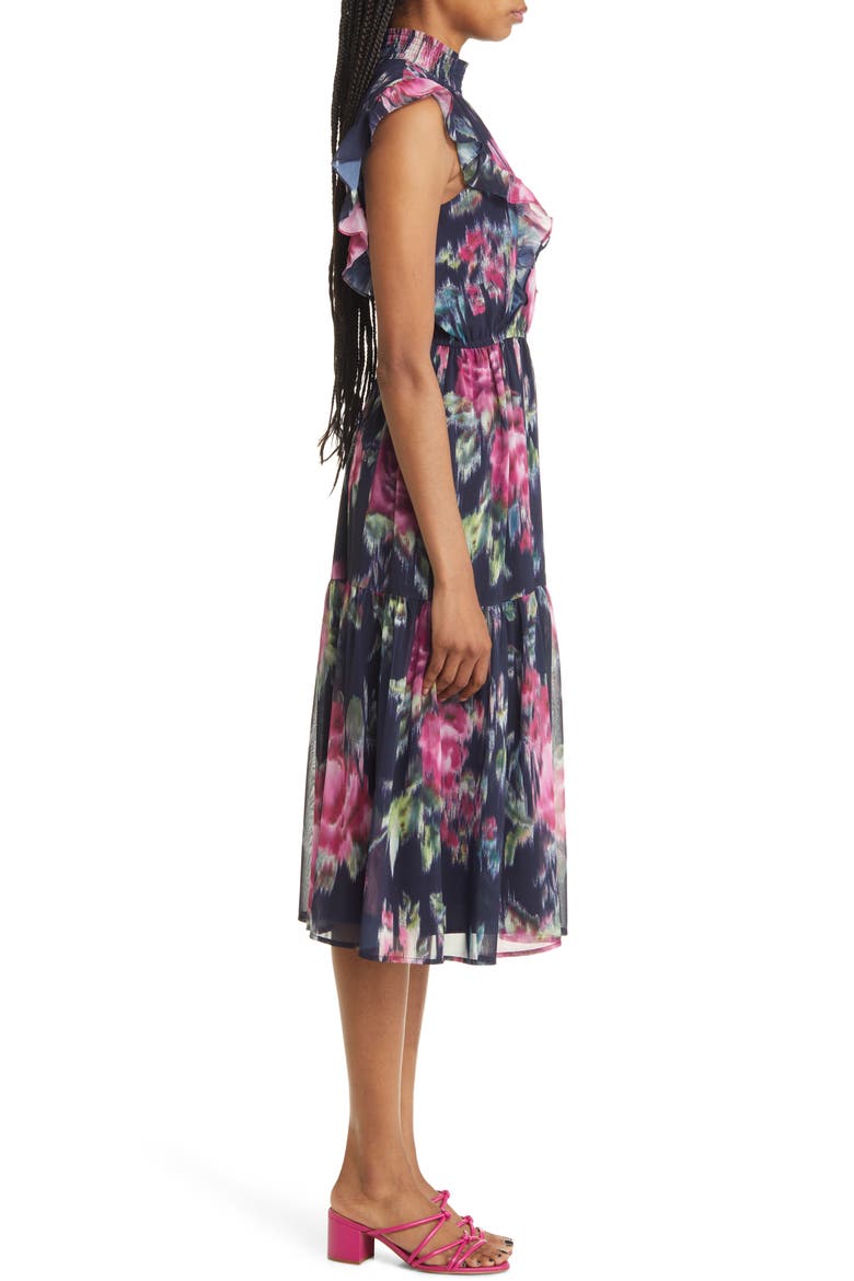 Anna Floral Chiffon Dress, Alternate, color, NAVY FLORAL