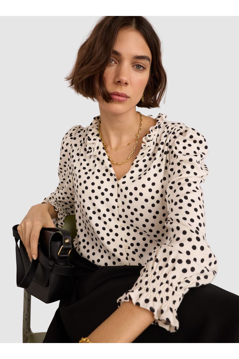 Cela Ruffled Neck Blouse, Main, color, Cream Polka