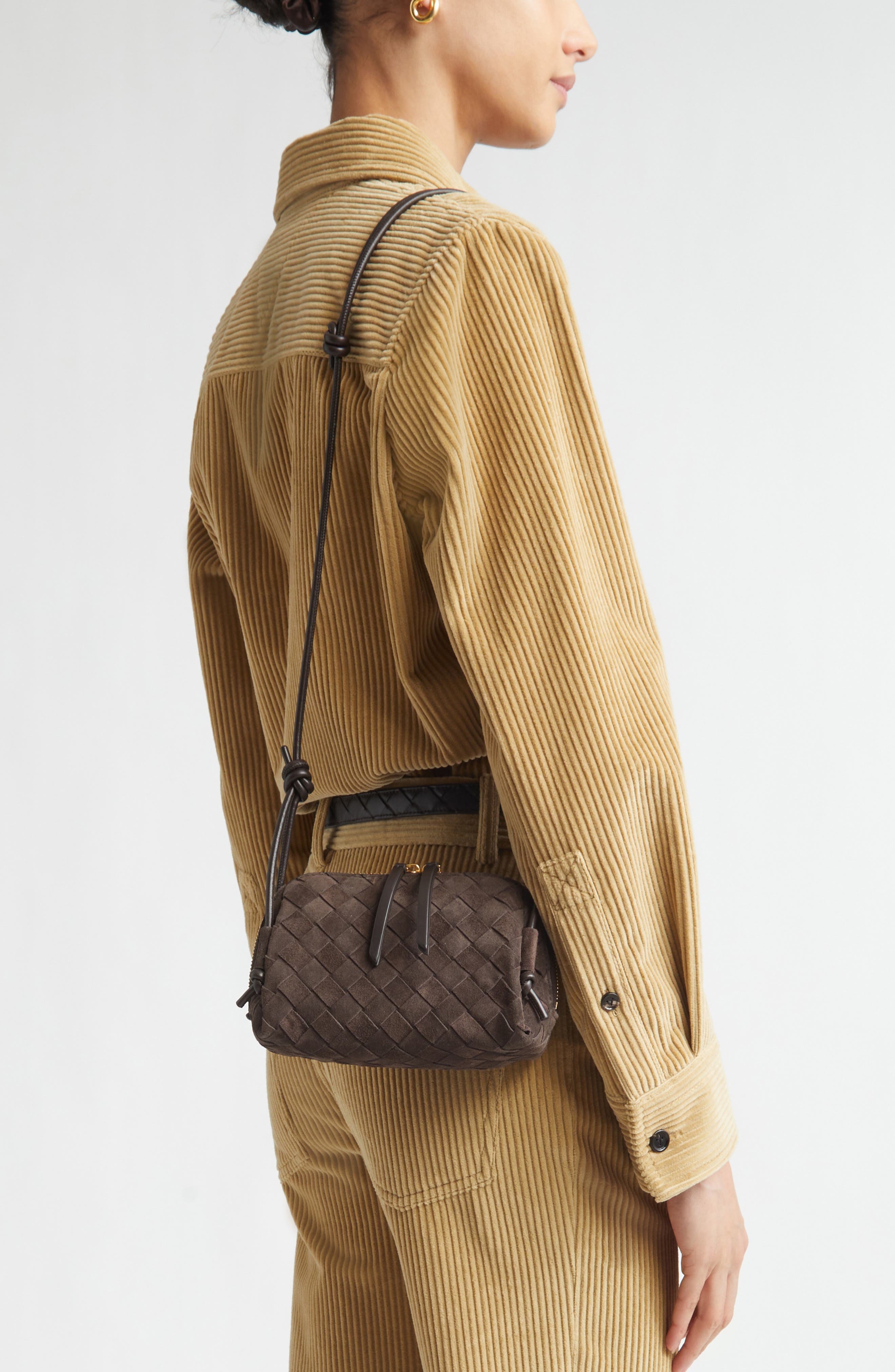 Bottega Veneta Concert Intrecciato Suede Crossbody Pouch, Alternate, color, 2132 Fondant-Gold