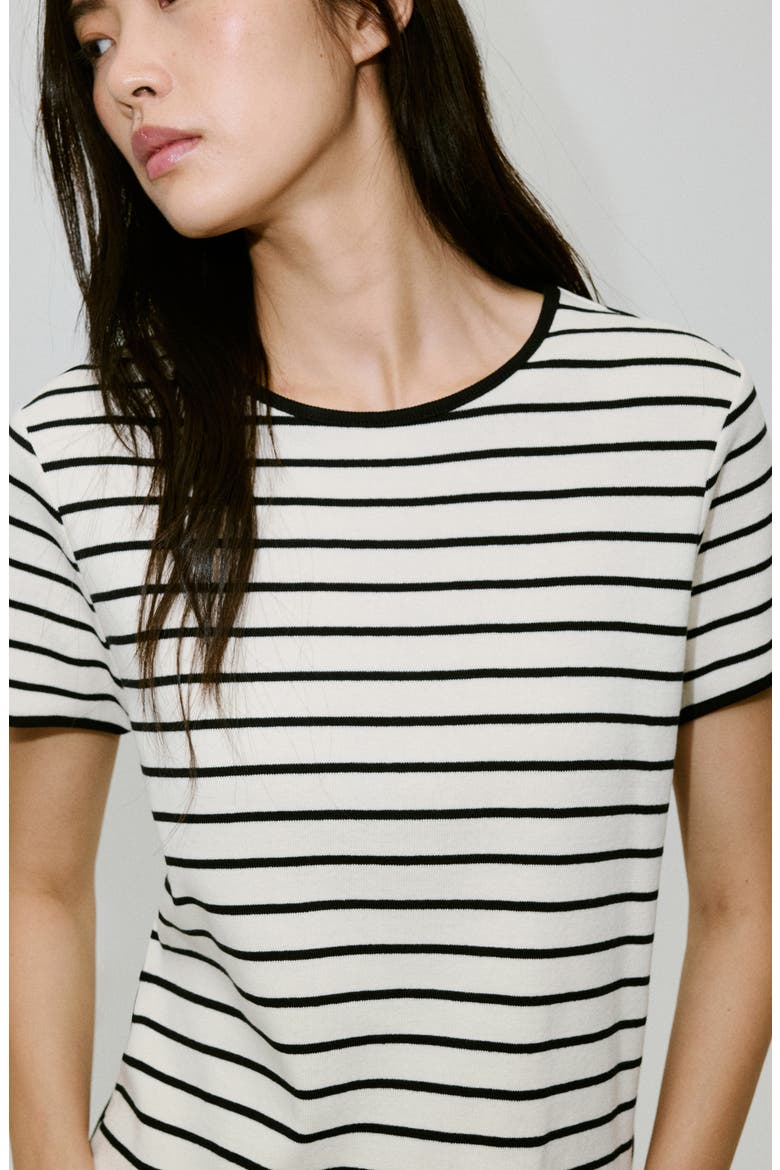 Cotton T-Shirt with Contrast Trim, Alternate, color, WHITE/ BLACK