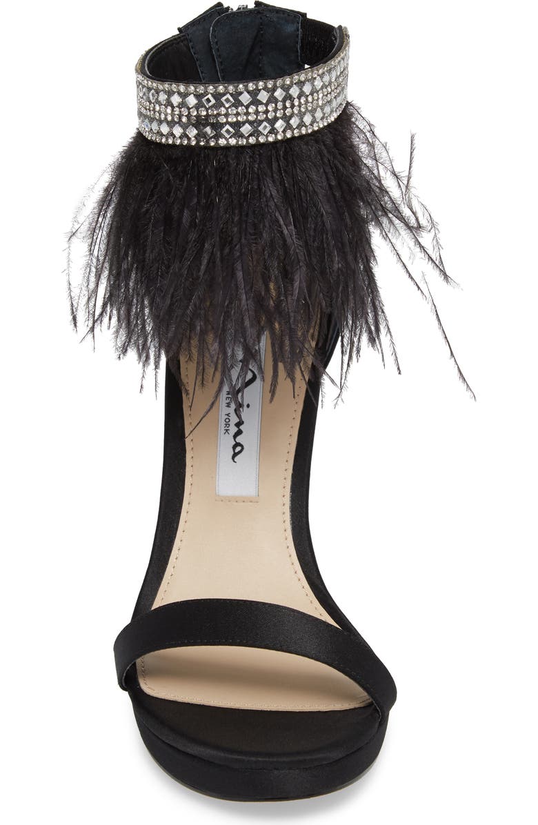 Nina Fran Embellished Feather Sandal, Alternate, color,