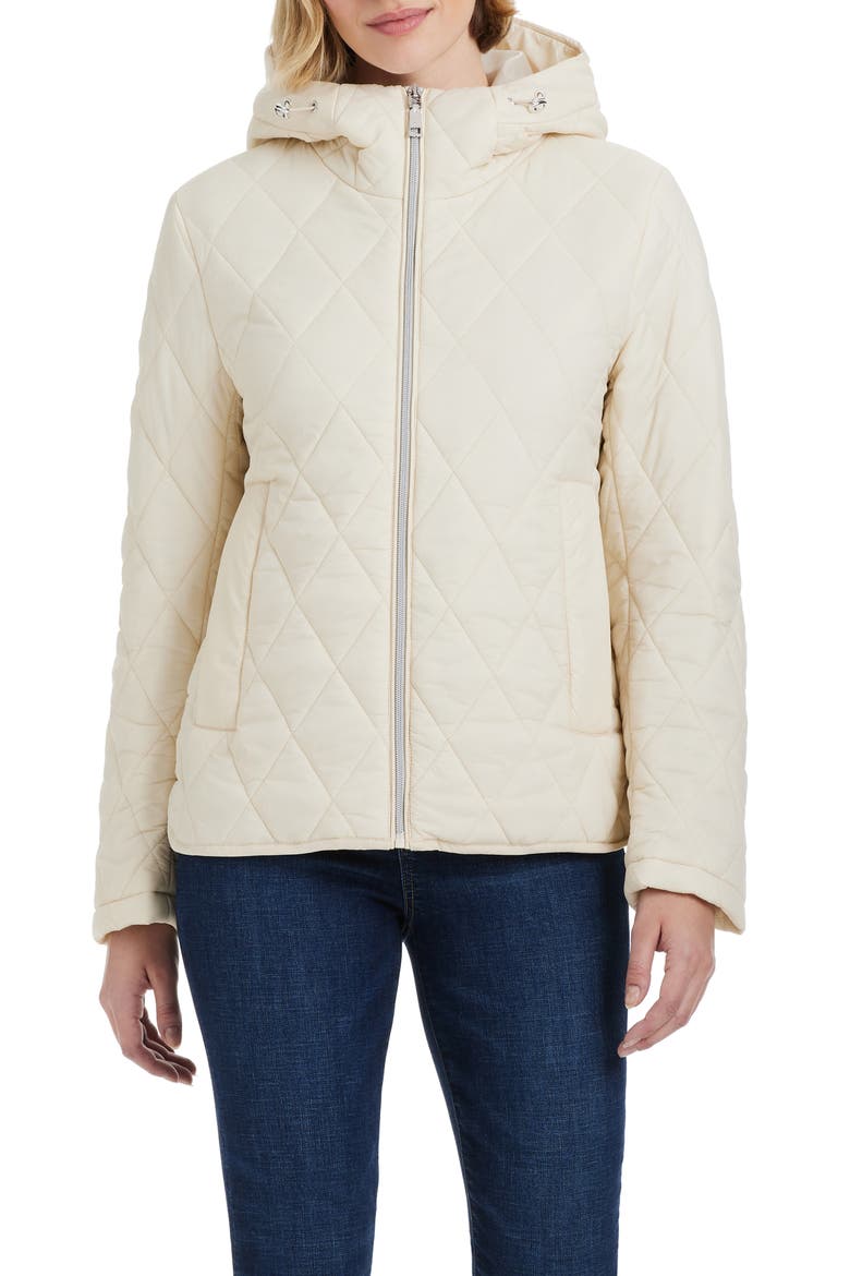 Water Resistant Hooded Quilted Jacket, Alternate, color, BONE