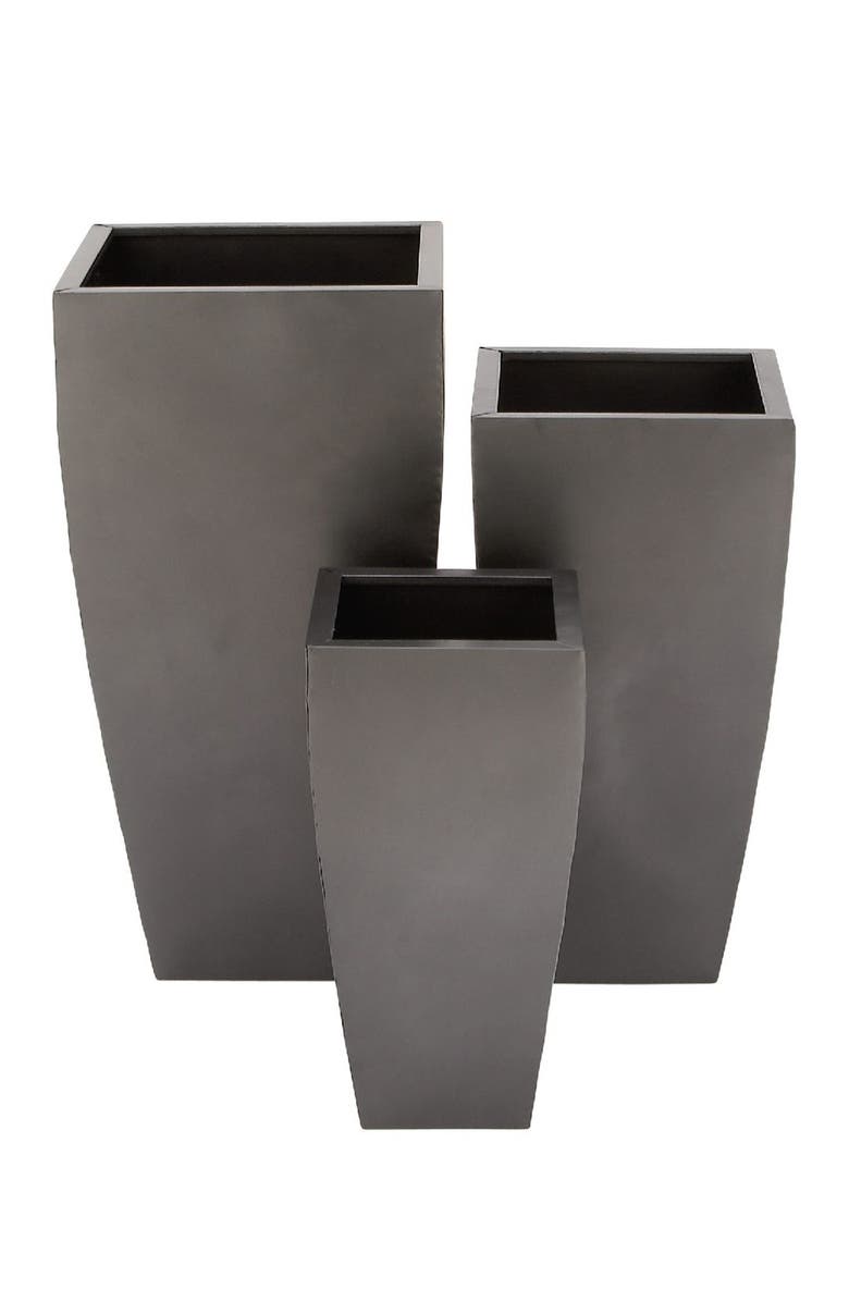 WILLOW ROW Dark Gray Metal Contemporary Planter with Tapered Base and Polished Exterior - Set of 3, Alternate, color, Grey