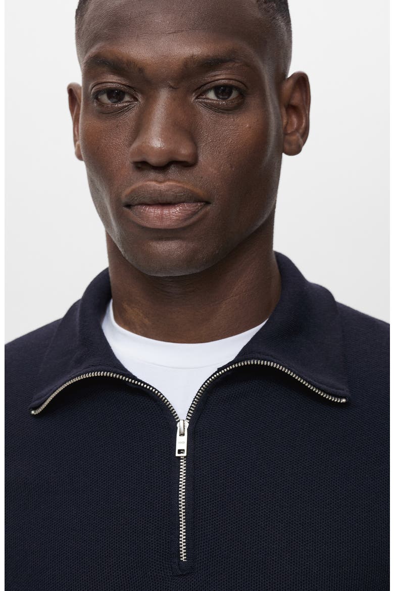 Half Zip Piqué Sweater, Alternate, color, NAVY