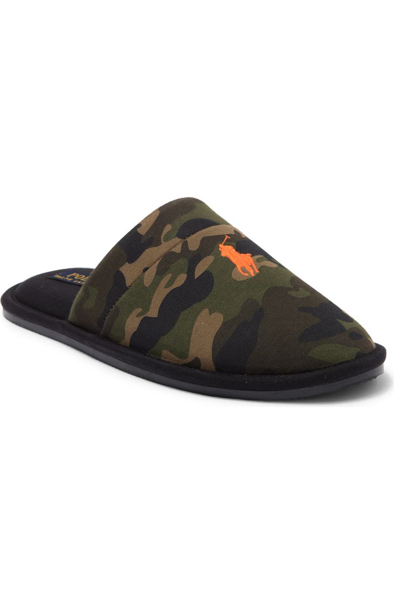 POLO Klarence Camo Print Scuff Slipper, Main, color,