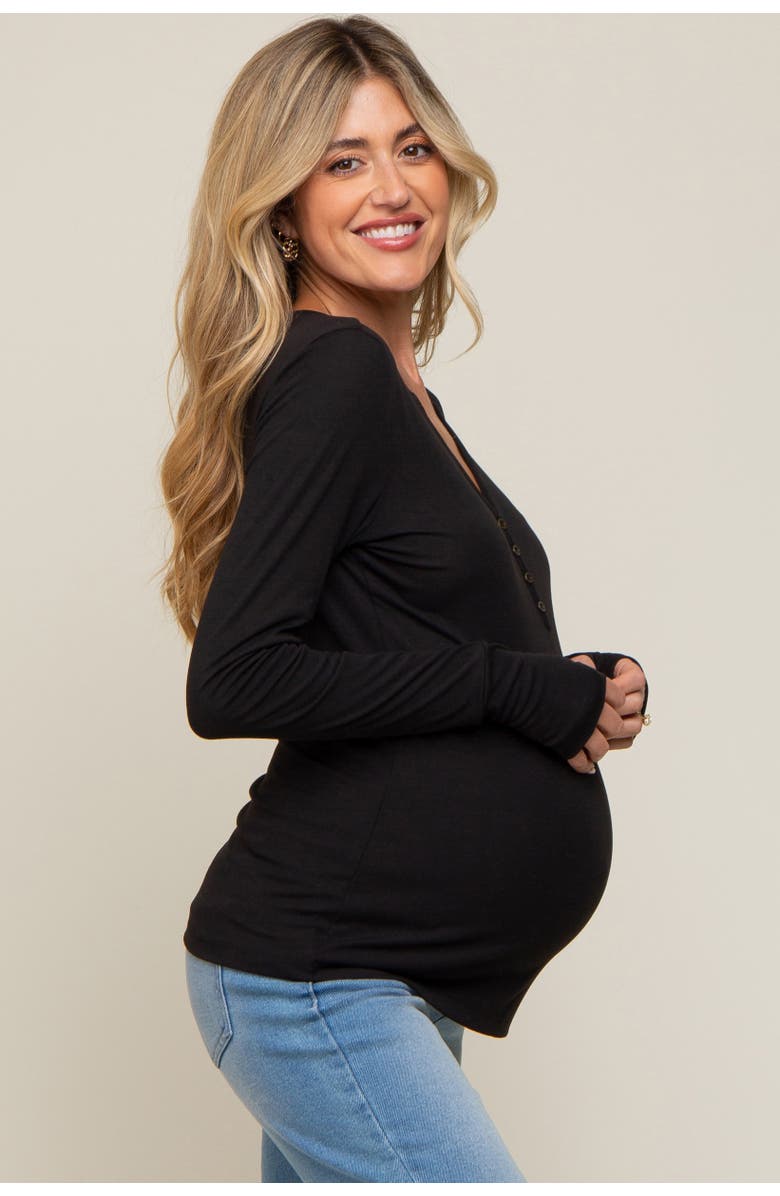 PinkBlush Button Front Long Sleeve Top, Alternate, color, Black