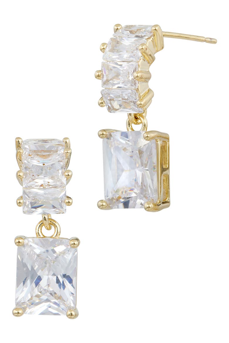 18K Gold Plated Cubic Zirconia Drop Earrings, Main, color, YELLOW