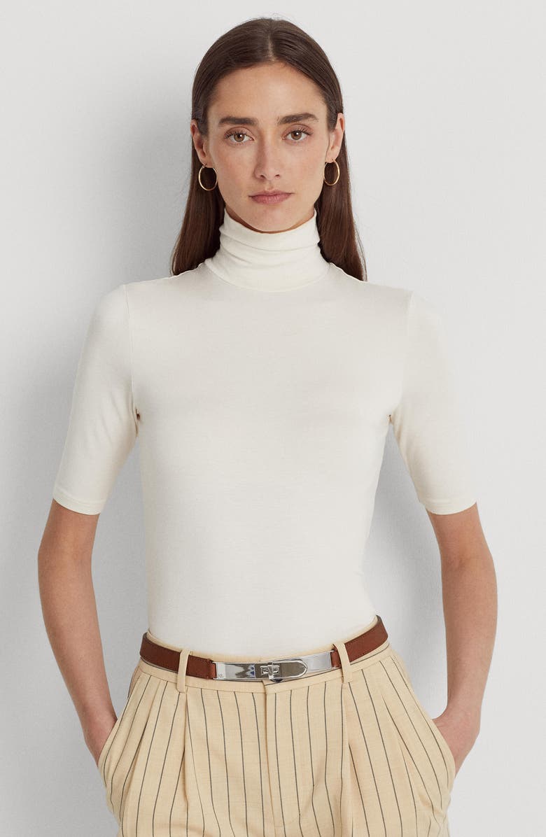Lauren Ralph Lauren Jersey Turtleneck Top, Alternate, color, Mascarpone Cream