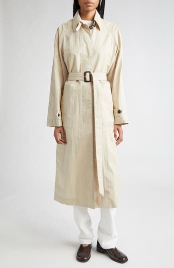 Teurn Studios Unlined Belted Water Repellent Trench Coat In Sand