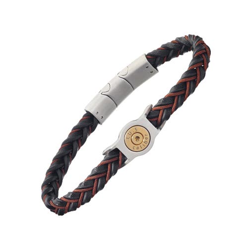 Link Up Braided Two-color Leather Bracelet with Stainless Steel Detail in Black  product