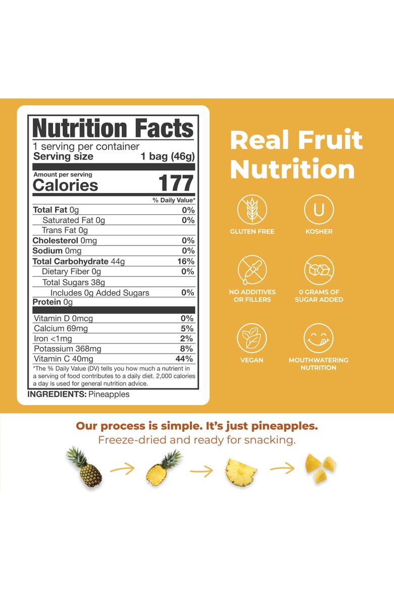Freeze Dried Pineapple Slices Real Fruit Snack Five Pack, Alternate, color, None