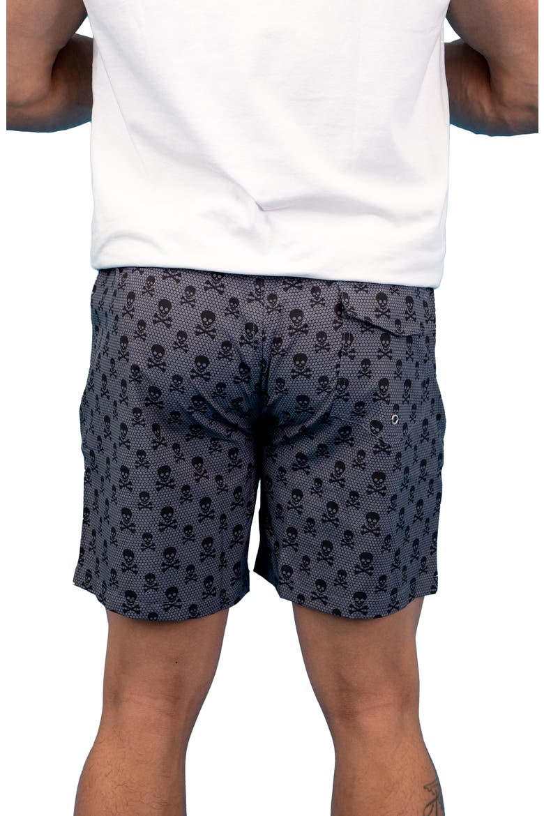 Swim Lion Skull & Crossbones Swim Trunks, Alternate, color, GREY