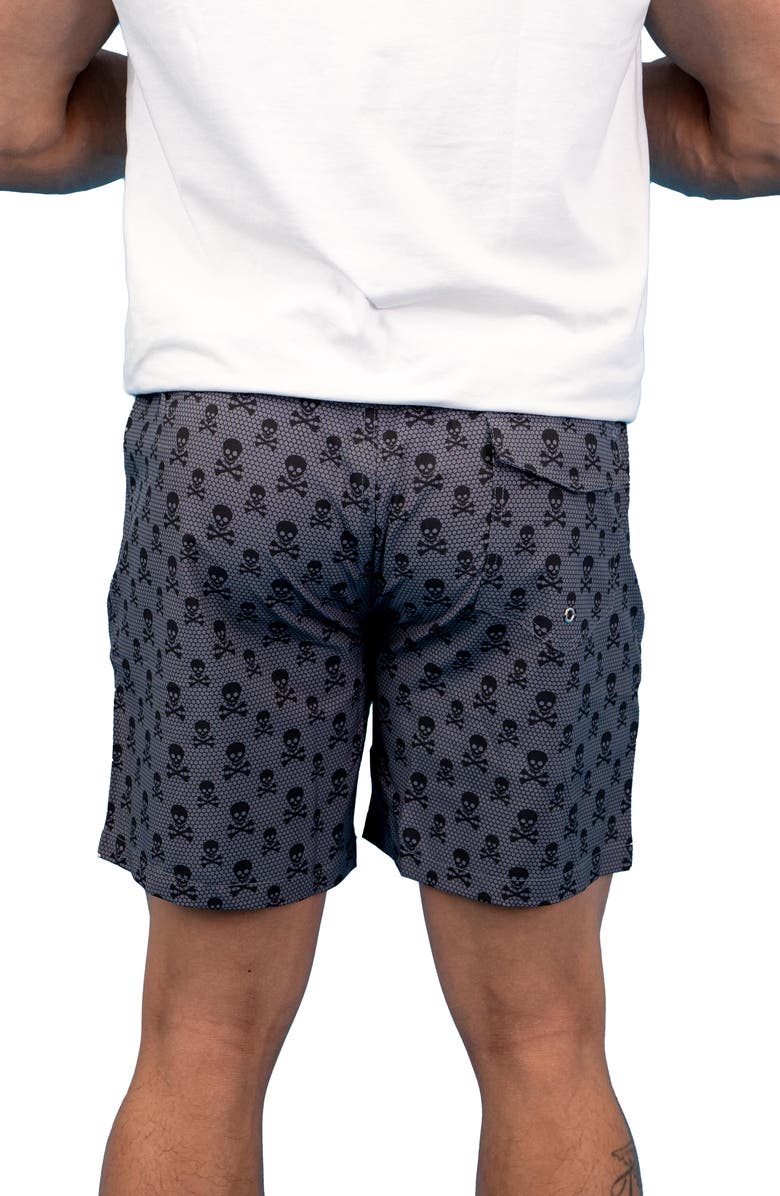 Maceoo Swim Lion Skull & Crossbones Swim Trunks, Alternate, color,
