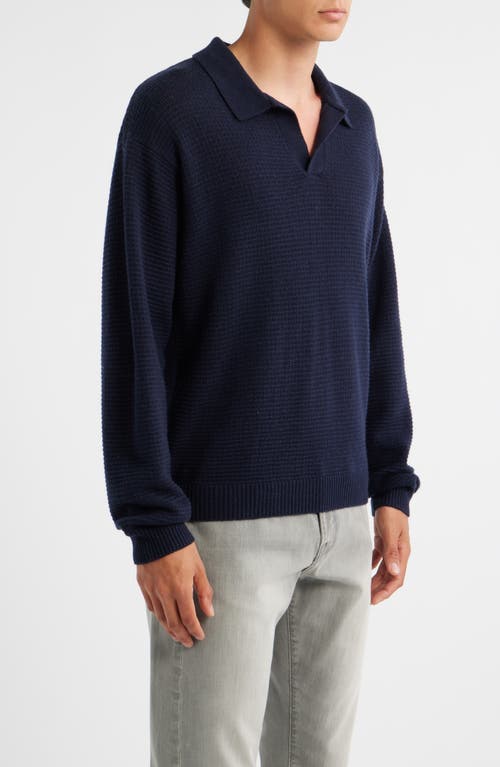 Frame Textured Polo Sweater In Blue