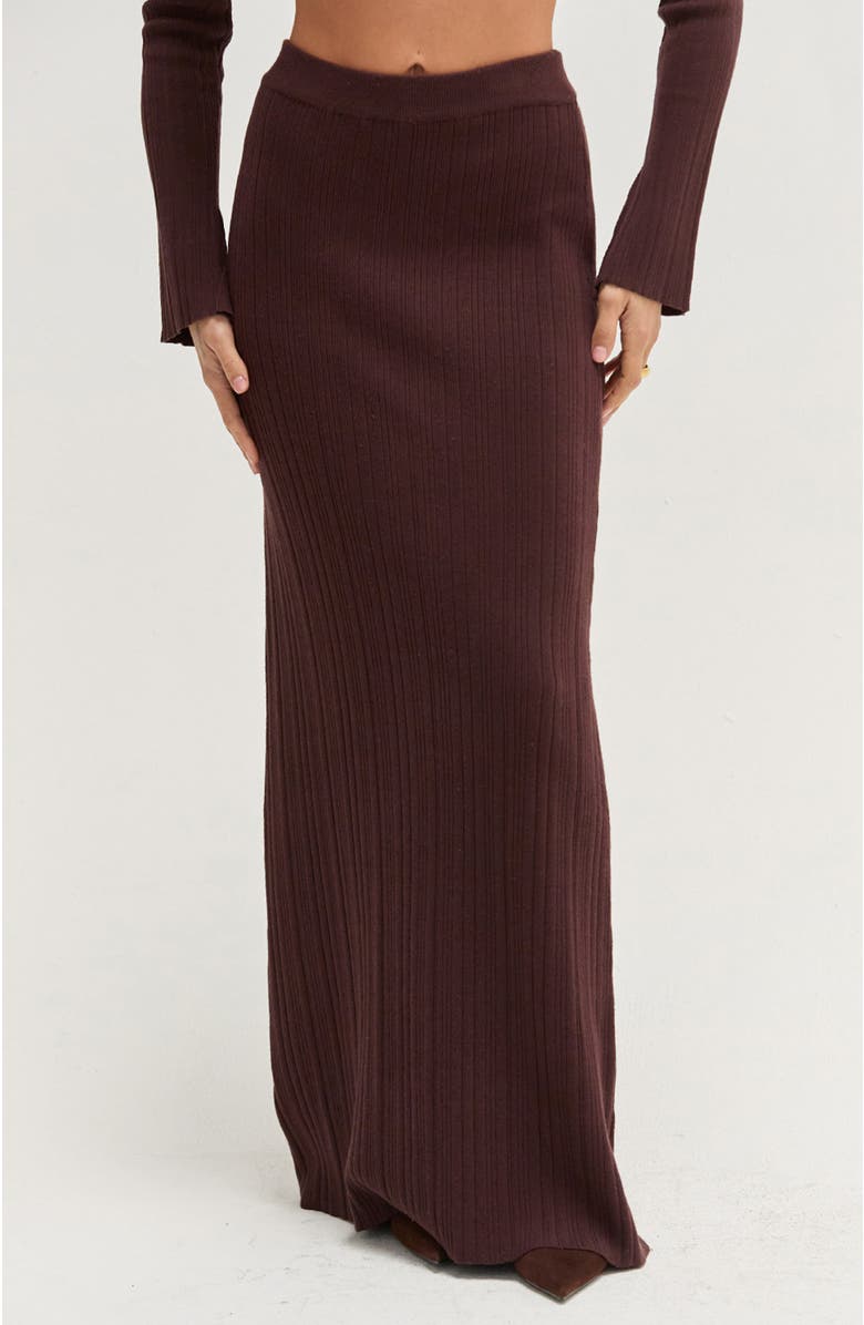 CRESCENT Ribbed Knit Maxi Skirt, Main, color, Espresso