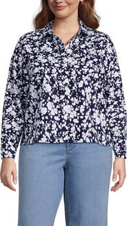 Lands' End Plus Size No Iron Boxy Cropped Shirt